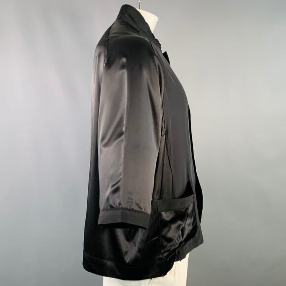 HAIDER ACKERMANN Size L Black Silk Short Sleeve Shirt Jacket - Picture 3 of 6